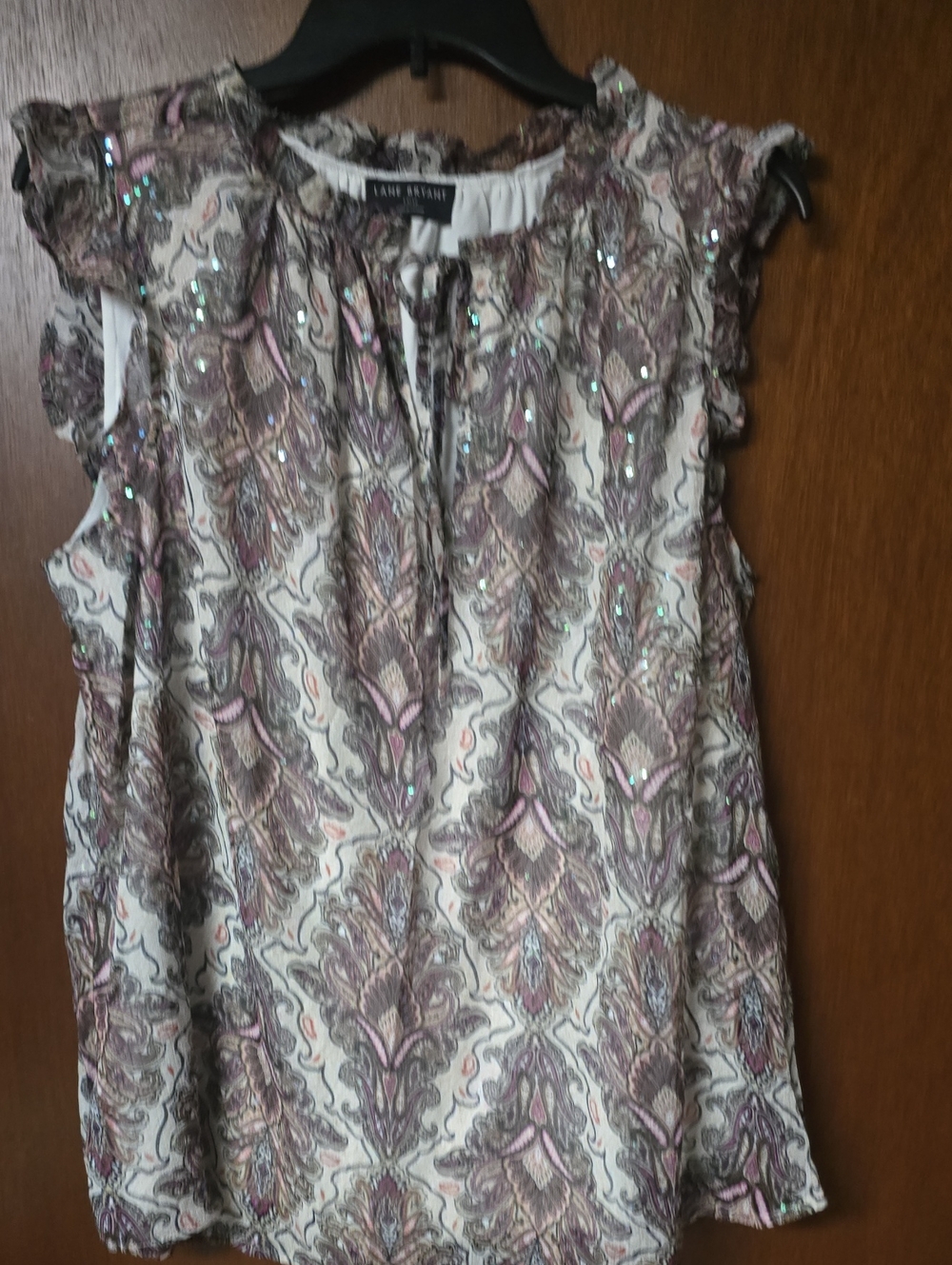 Lane Bryant Sleeveless Paisley Sequin Sleeveless Top - Pink & Cream